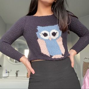 Owl dark blue cropped sweater